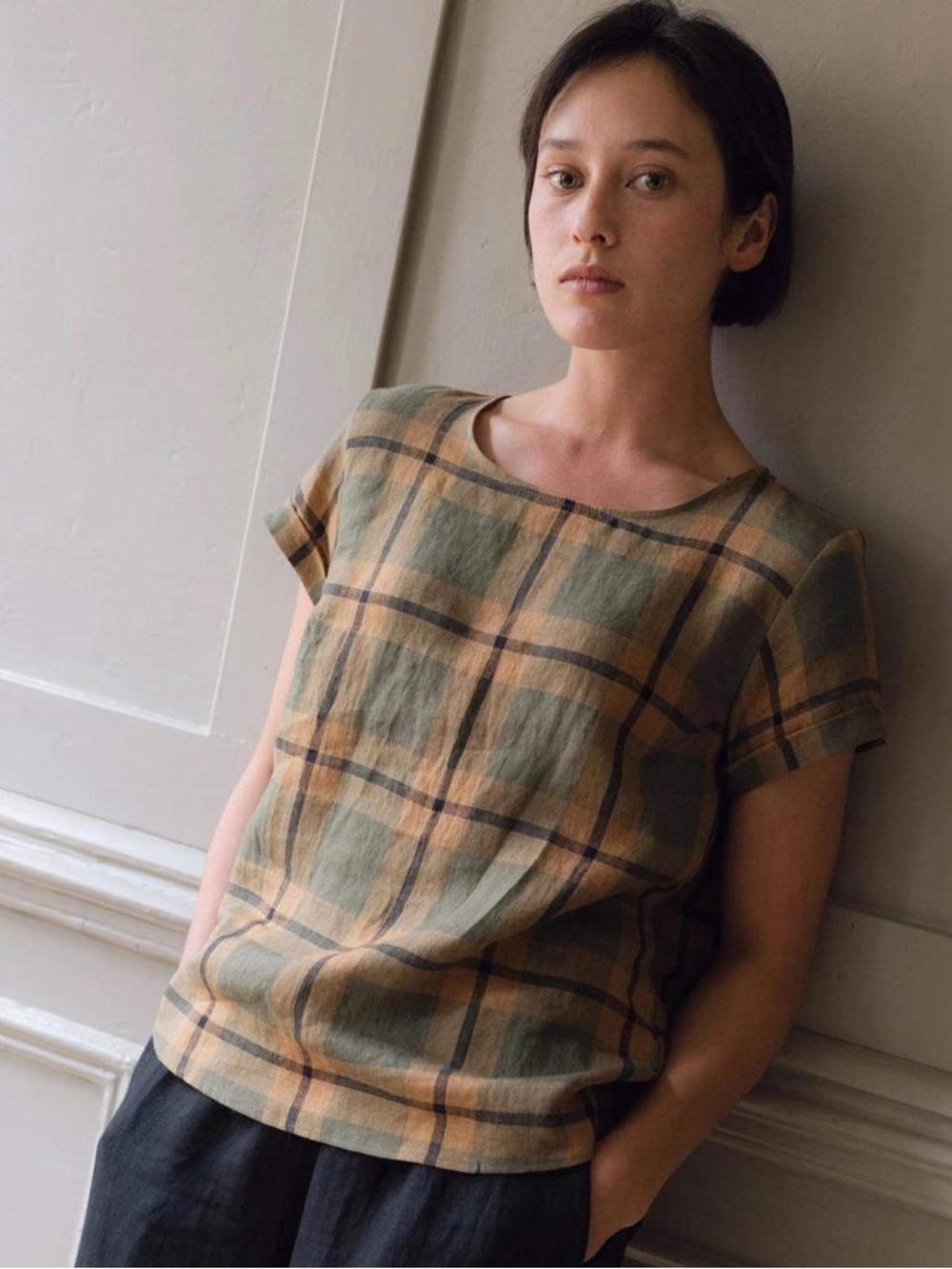 Pyne & Smith Linen Plaid Short Sleeve Top Size 2X